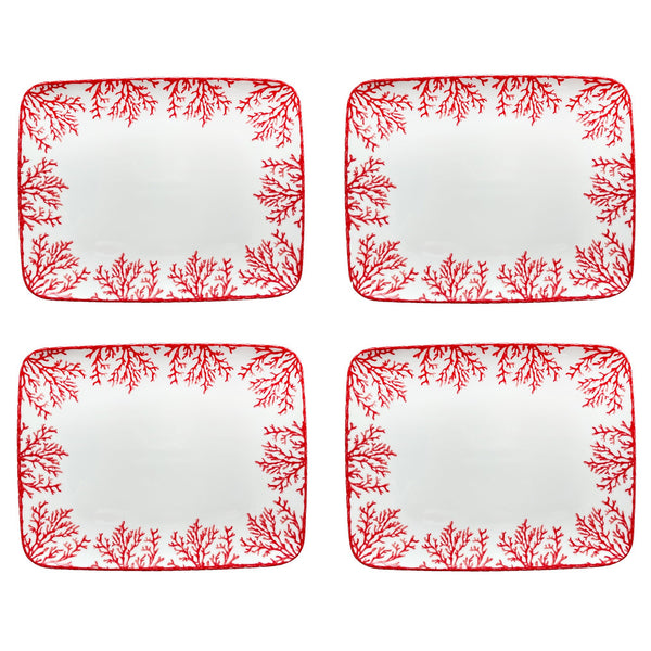 4 rectangular dinner plates Coral red Coastal Coral Red NEW - THE WILD SHOWCASE