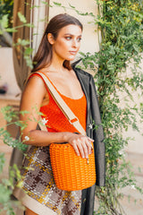 Woven Basket Bag: Designer Vegan Bag in Orange - THE WILD SHOWCASE