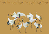 Wallpaper cranes ocher yellow Japanse Crane Dance