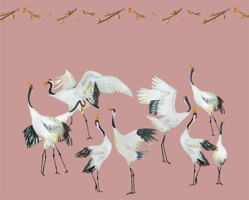 Wallpaper cranes pink Japanese Crane Dance