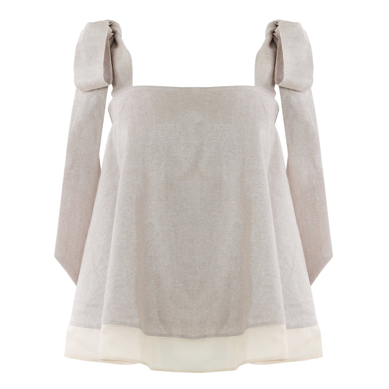 Frilly Top with Bow Tie in Beige - THE WILD SHOWCASE