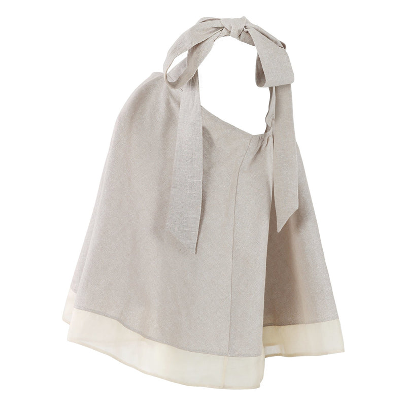 Frilly Top with Bow Tie in Beige - THE WILD SHOWCASE
