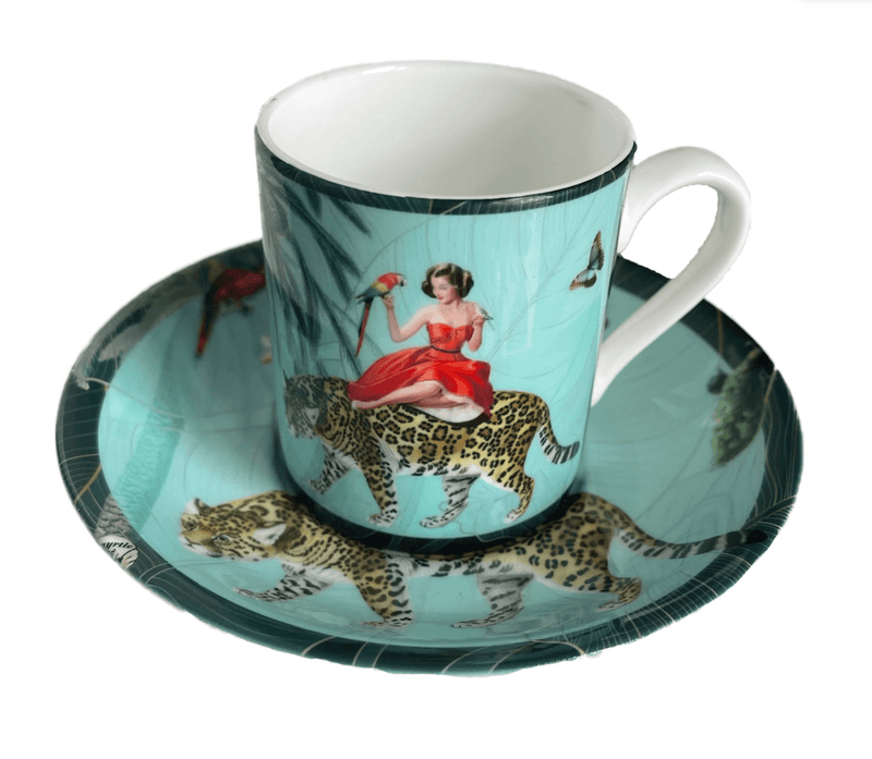 Mary Turquoise Bone China Espresso Cup and Saucer - THE WILD SHOWCASE