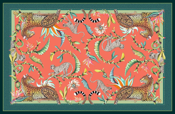 Monkey Paradise Tablecloth in Coral - THE WILD SHOWCASE