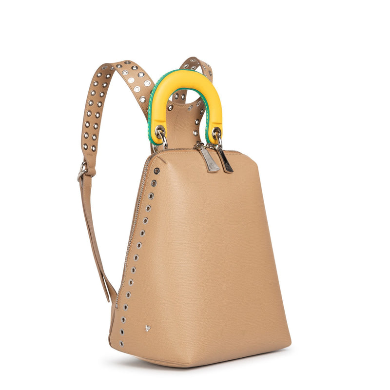 Racer Mini: Women's Designer Backpack in Beige Leather - THE WILD SHOWCASE