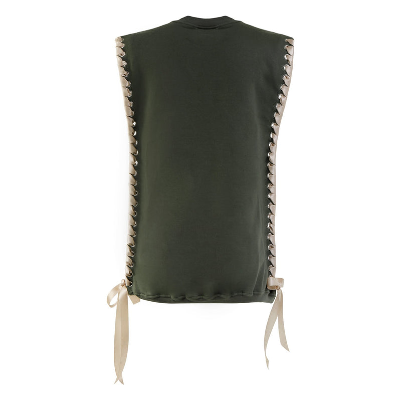 Sleeveless Crewneck with Ribbon in Olive - THE WILD SHOWCASE
